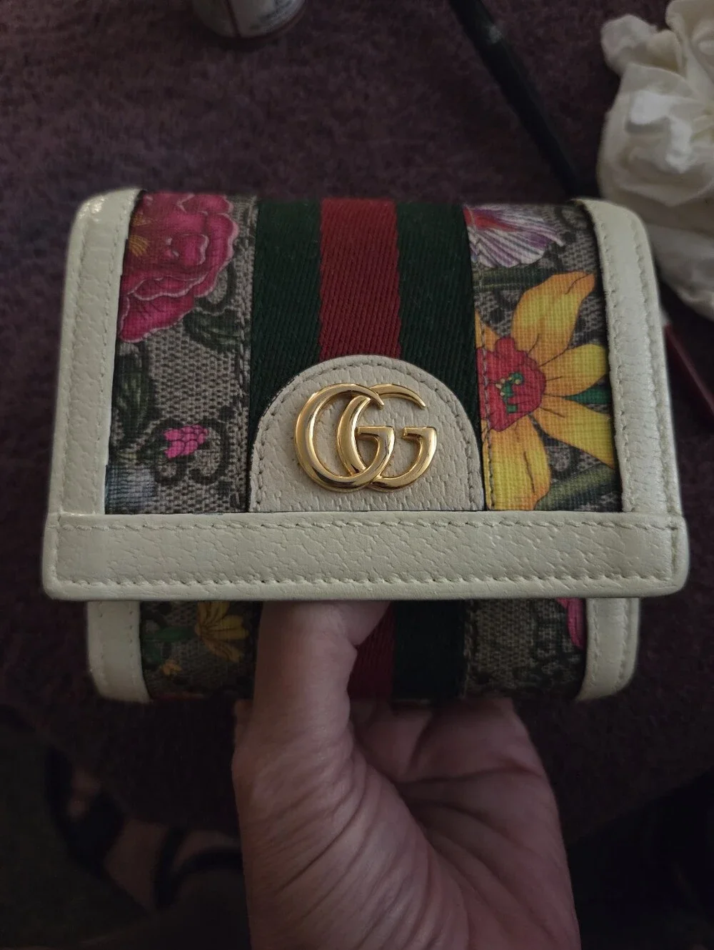 Gucci Floral GG Canvas Wallet with Green and Red Stripe Not for sale